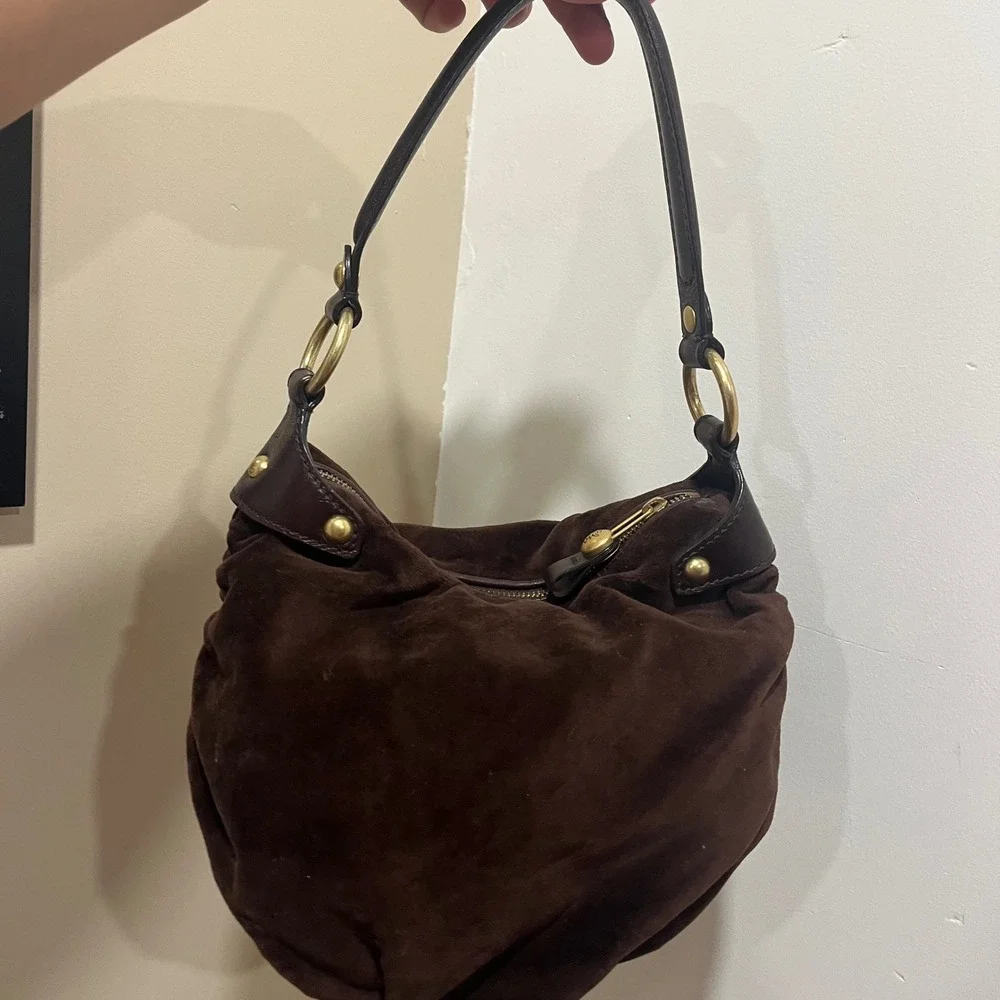 Juicy Couture Vintage Brown Velour Hobo Bag Crown Logo Gold Embroidery Y2K